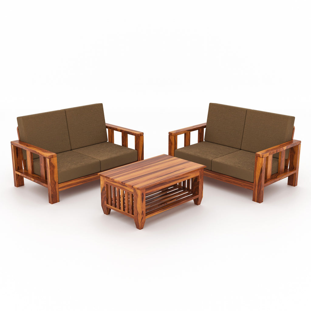 Solid Sheesham Wood 4 Seater Sofa – Natural Finish
