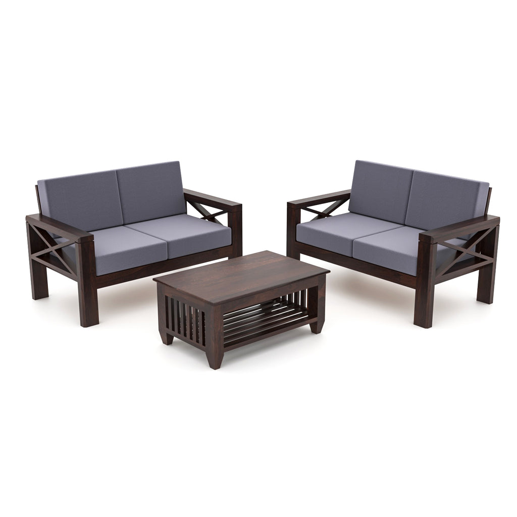 Lumora Sheesham Wood 4 Seater Sofa Set | Walnut Finish