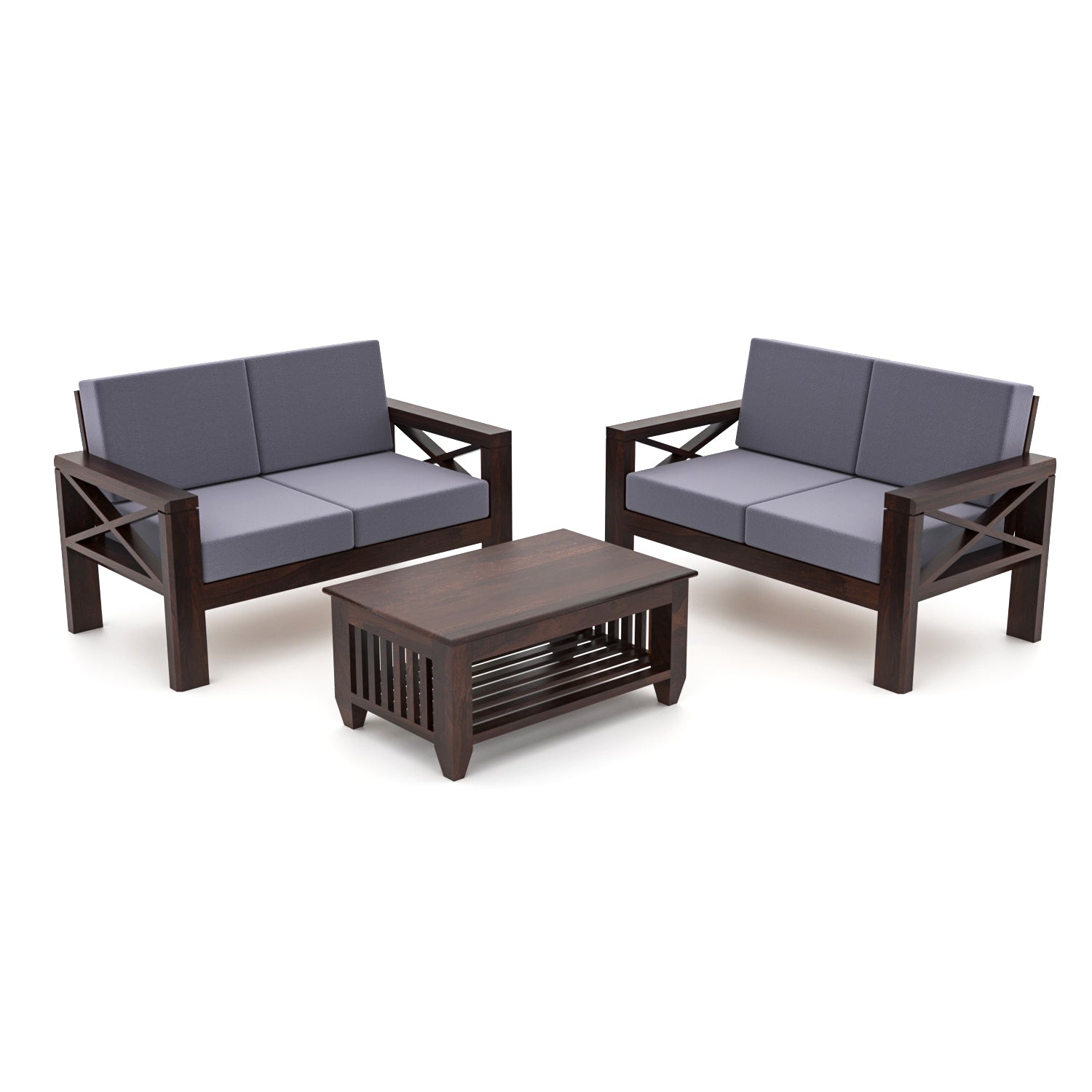 Lumora Sheesham Wood 4 Seater Sofa Set | Walnut Finish