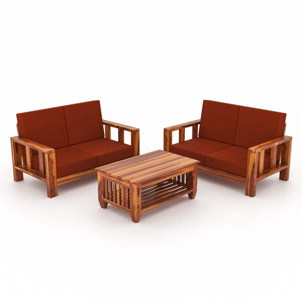 Solid Sheesham Wood 4 Seater Sofa – Natural Finish
