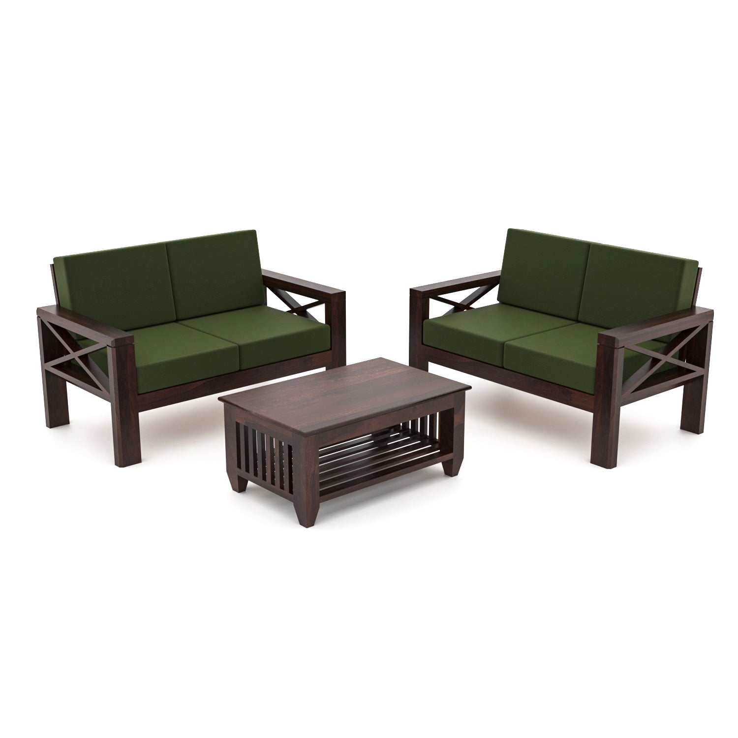 Lumora Sheesham Wood 4 Seater Sofa Set | Walnut Finish