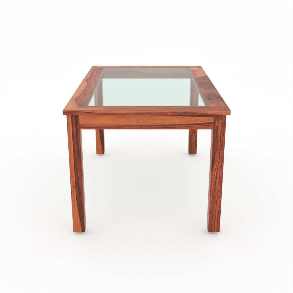 Omnira 6 Seater Round Solid Wood Glass Top Dining Table Set