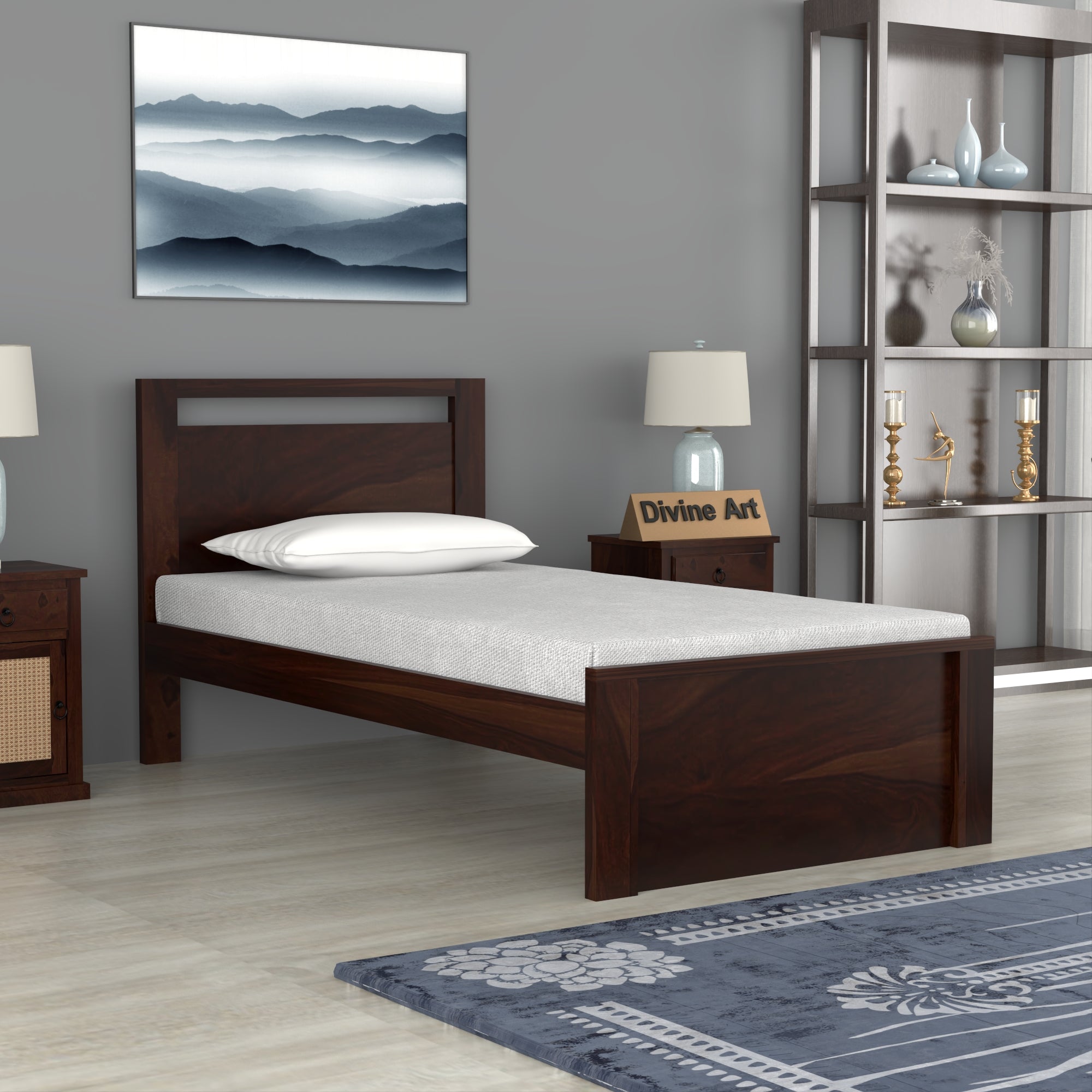 Solid Sheesham Wood Single Bed without storage