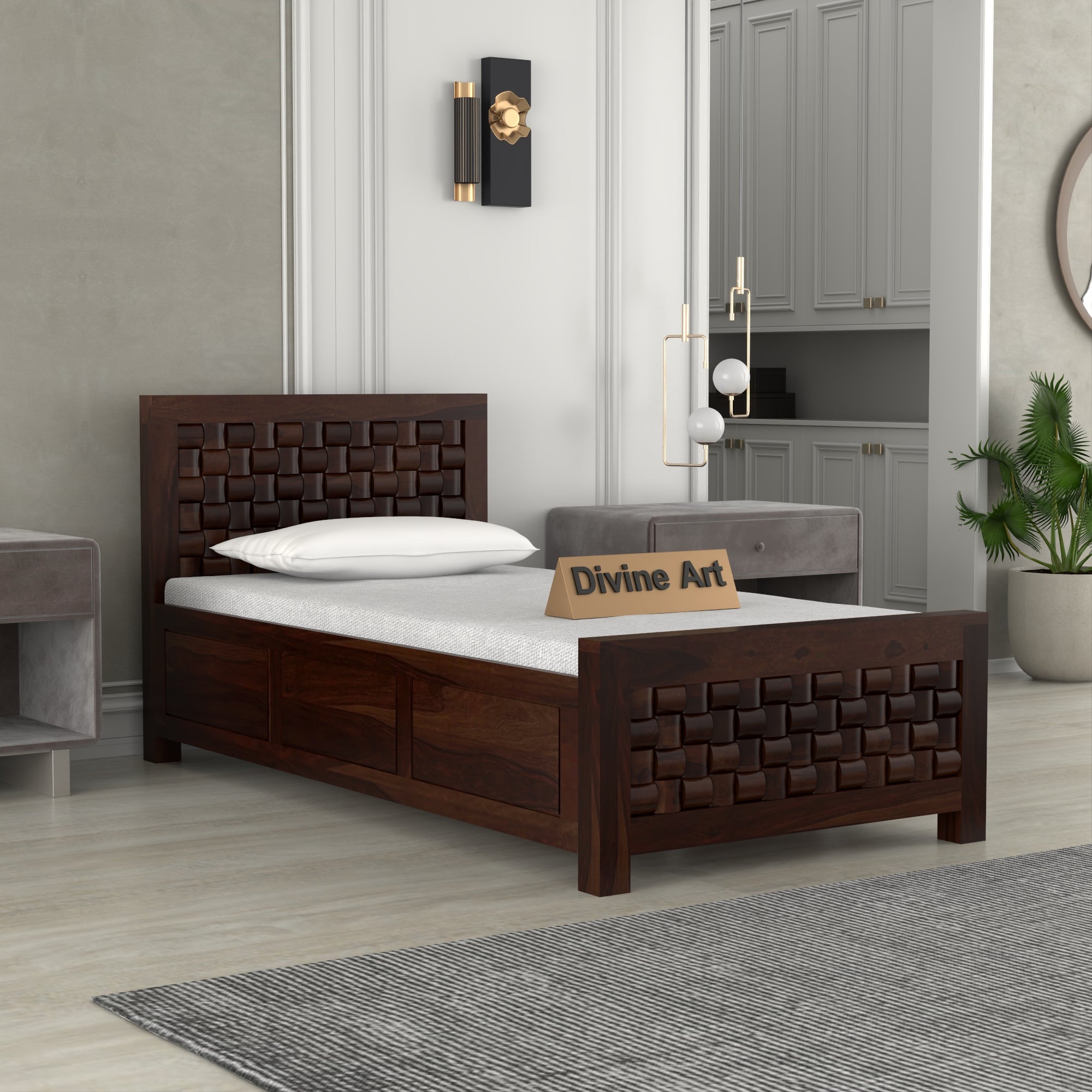 Solid Sheesham Wood Single Bed