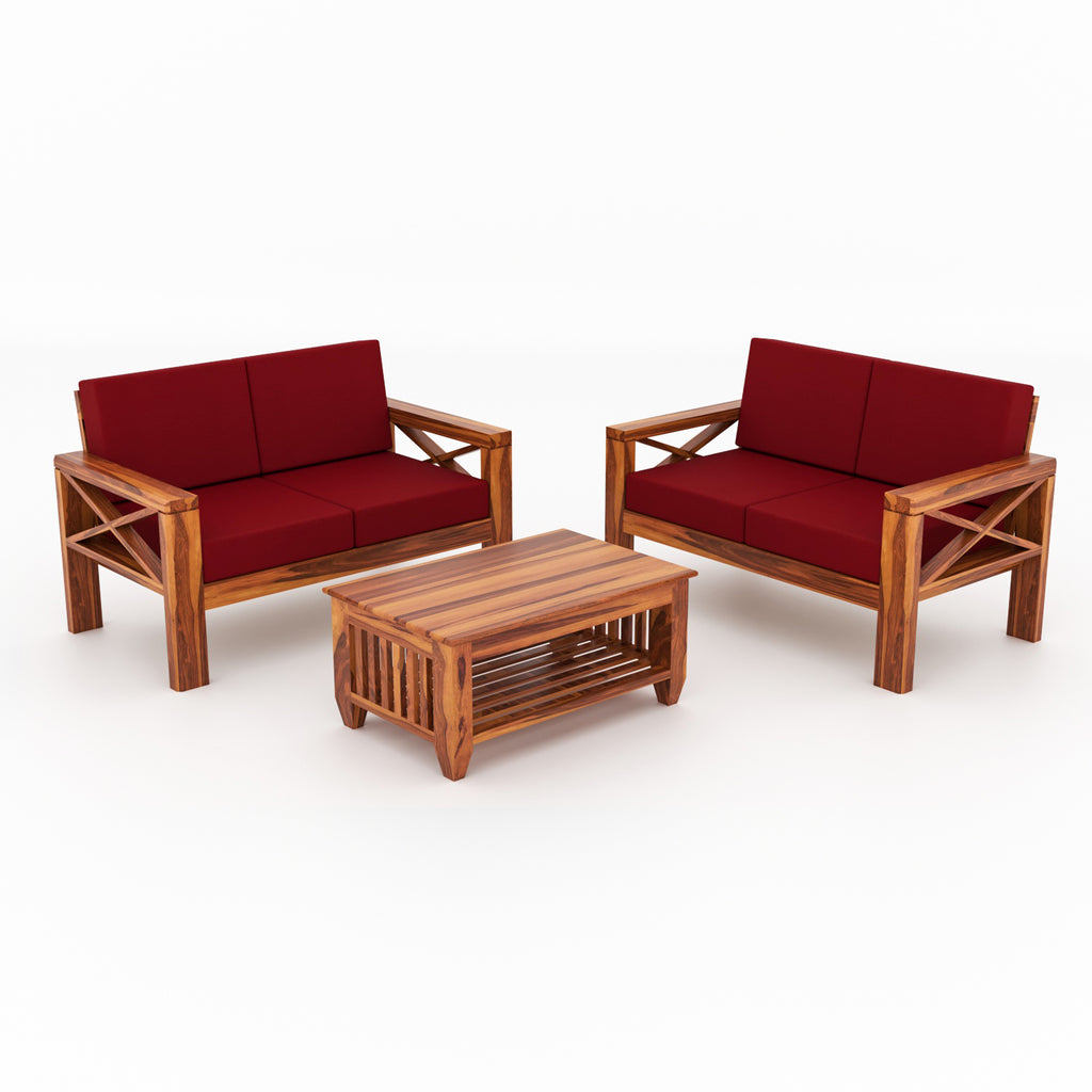 Lumora Sheesham Wood 4 Seater Sofa Set | Natural Finish