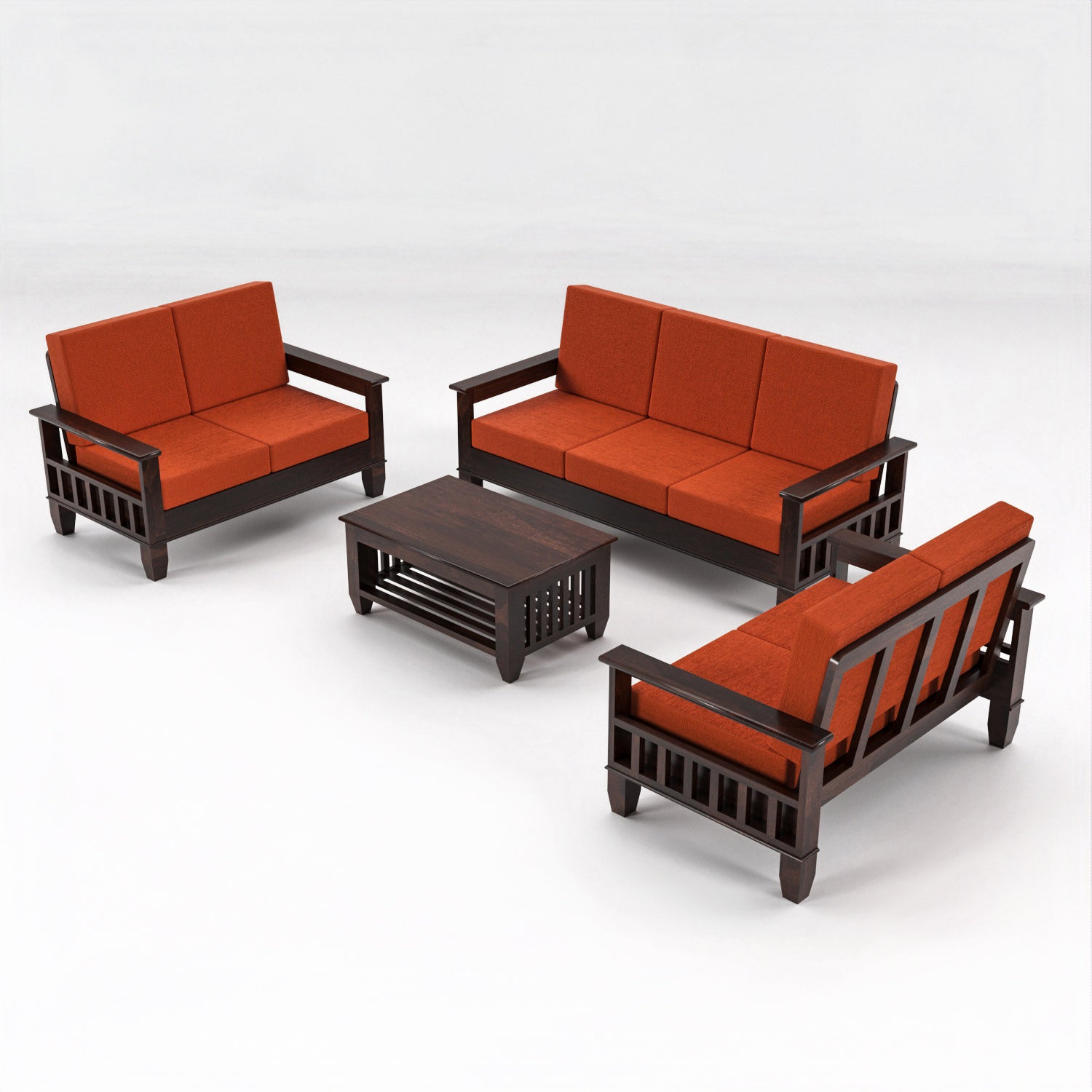 Premium Solid Sheesham Wood 7 Seater Wooden Sofa Set | Walnut Finish