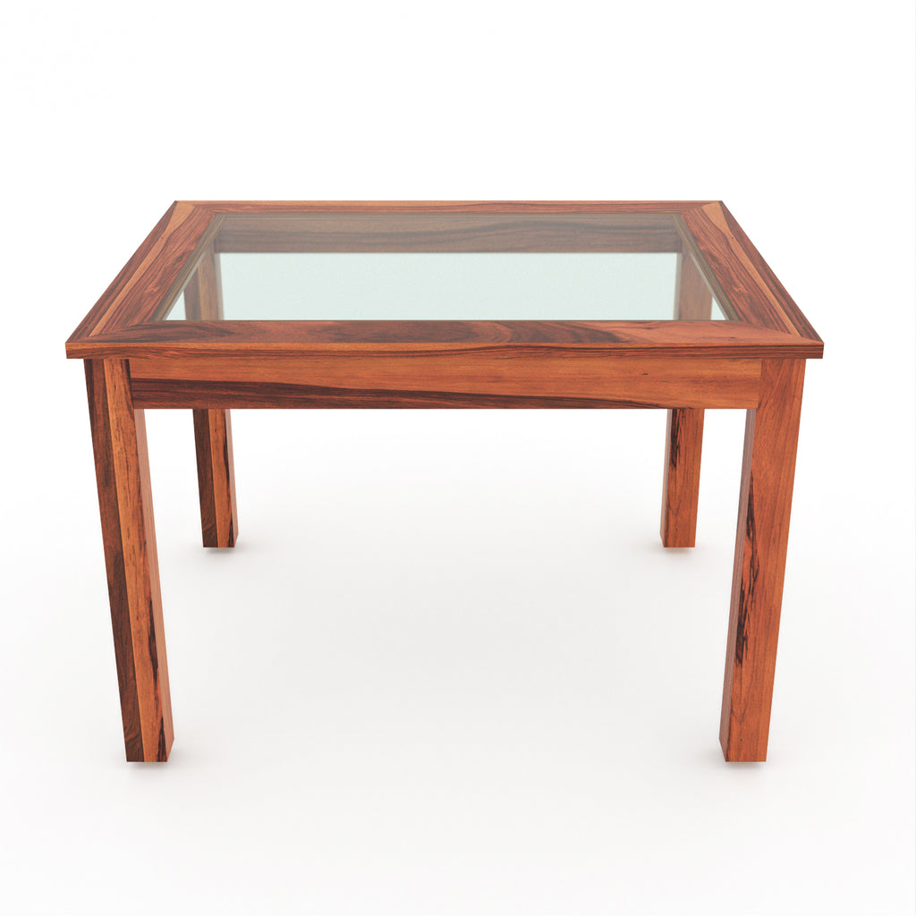 Kythera 4 Seater Round Solid Wood Glass Top Dining Table Set