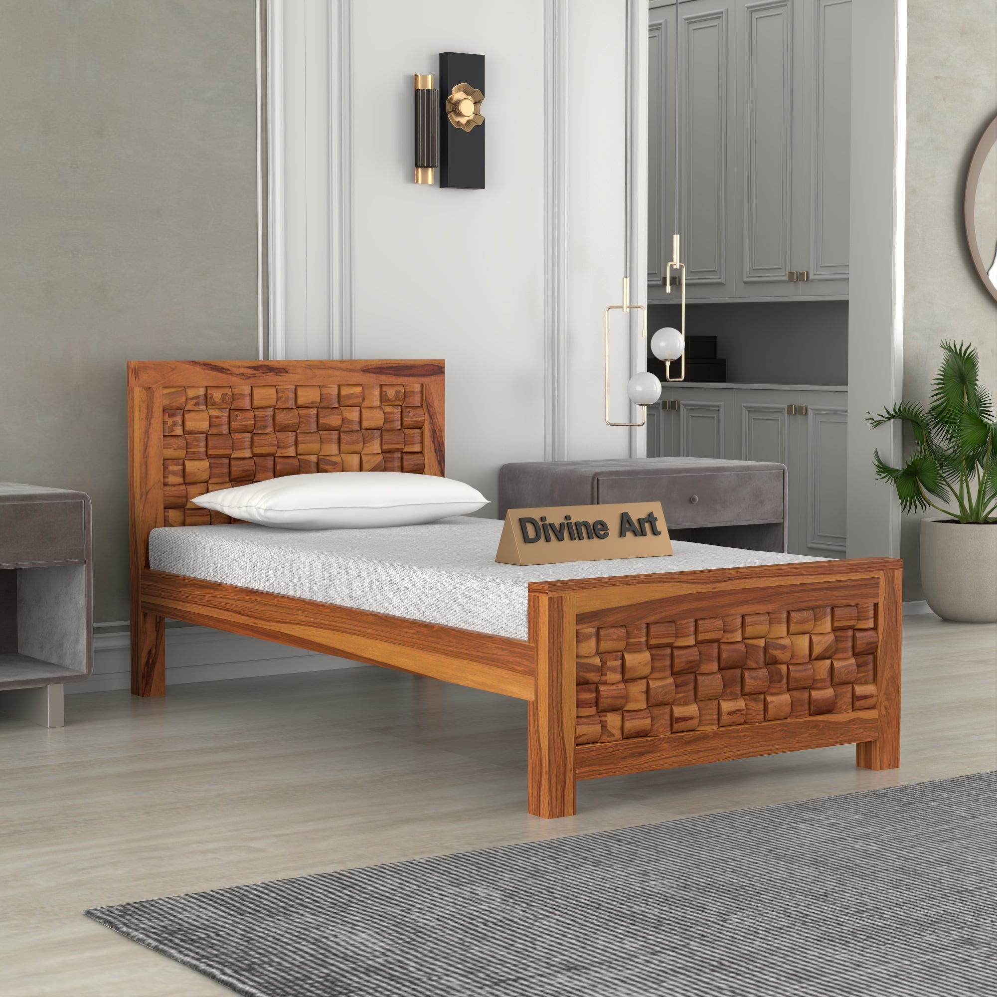 Solid Sheesham Wood Single Bed without storage