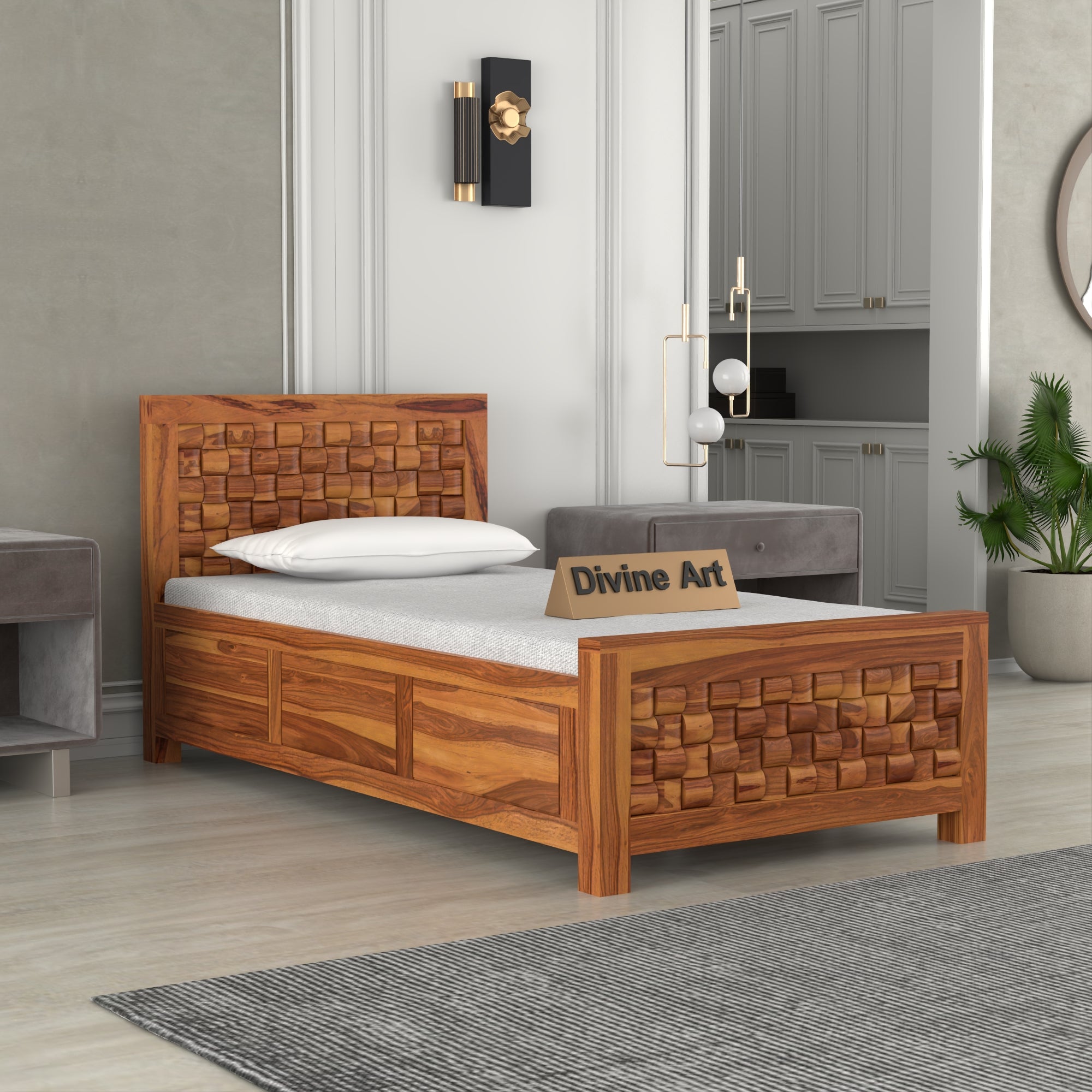 Solid Sheesham Wood Single Bed