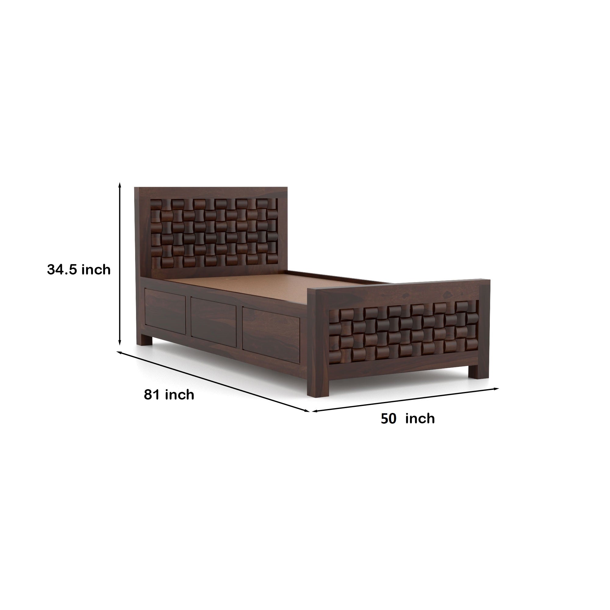 Premium Solid Sheesham Wood Single Storage Bed - 3 Years Warranty