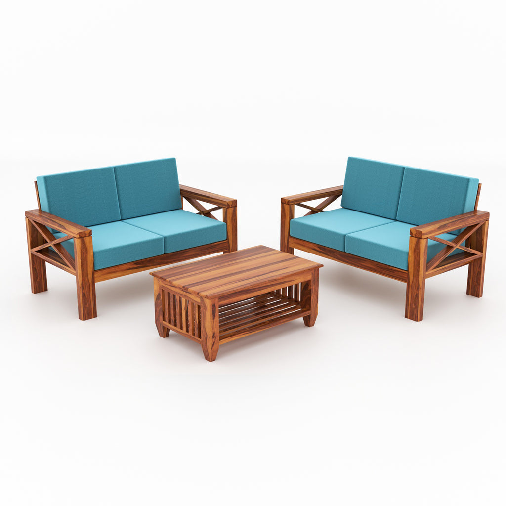 Lumora Sheesham Wood 4 Seater Sofa Set | Natural Finish