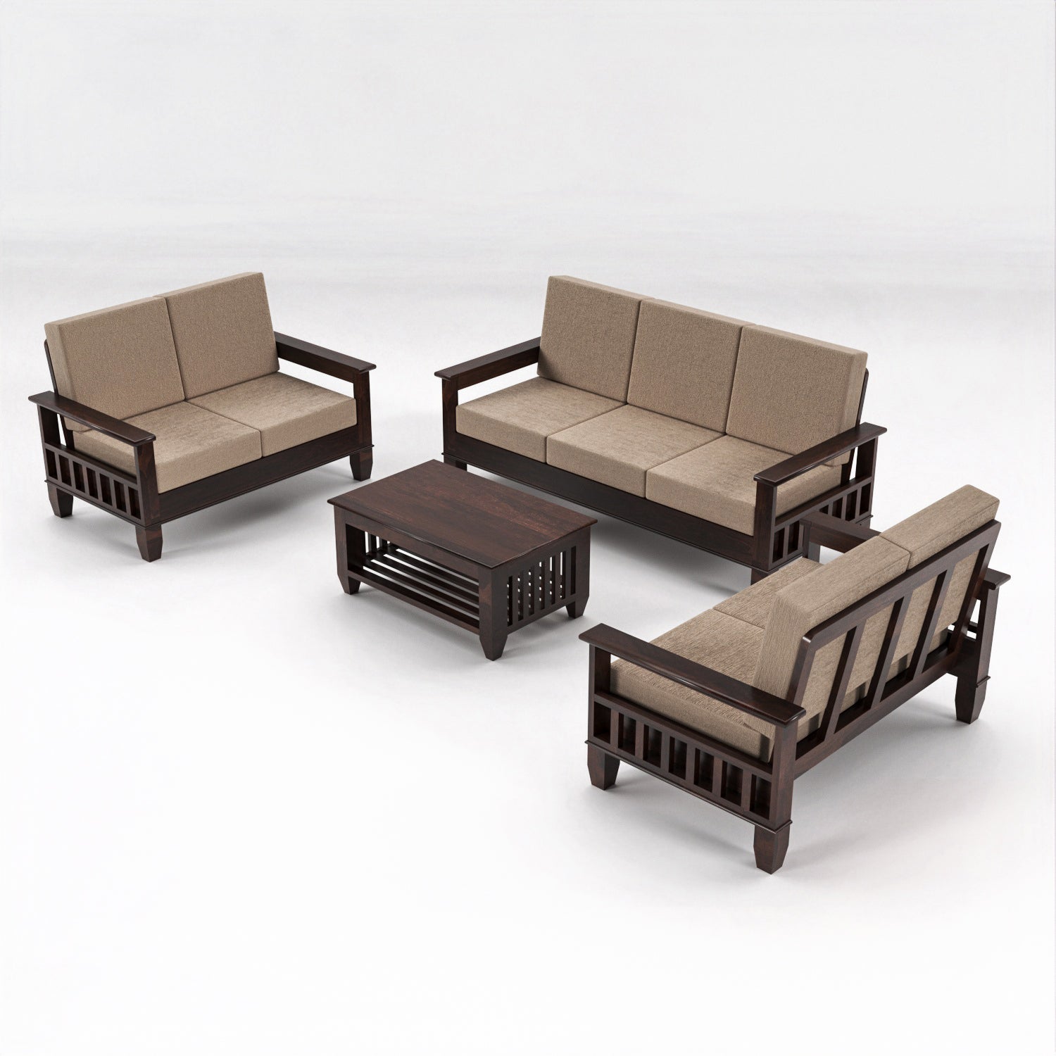 Premium Solid Sheesham Wood 7 Seater Wooden Sofa Set | Walnut Finish