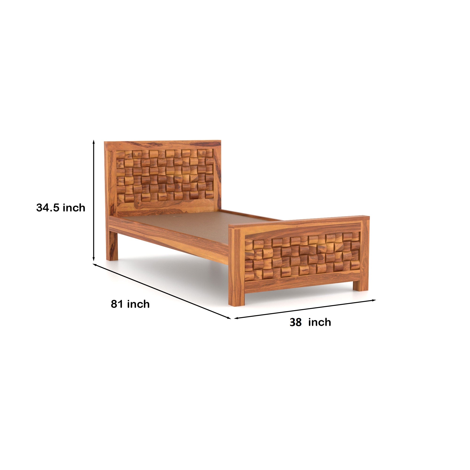 Solid Sheesham Wood Single Bed without storage - 3 Years Warranty