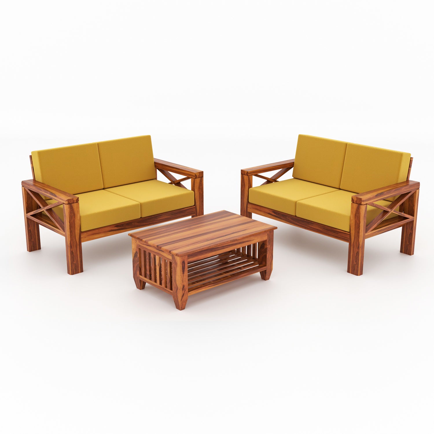 Lumora Sheesham Wood 4 Seater Sofa Set | Natural Finish