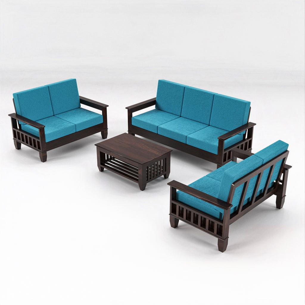 Premium Solid Sheesham Wood 7 Seater Wooden Sofa Set | Walnut Finish
