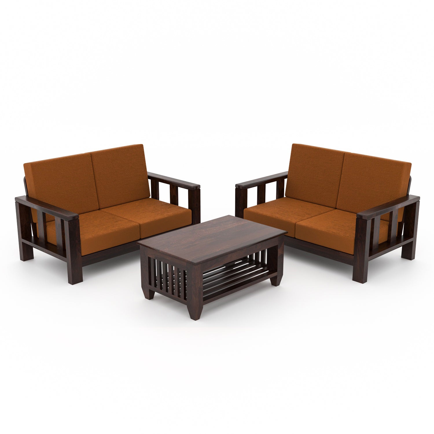 Solid Sheesham Wood 4 Seater Sofa – Walnut Finish