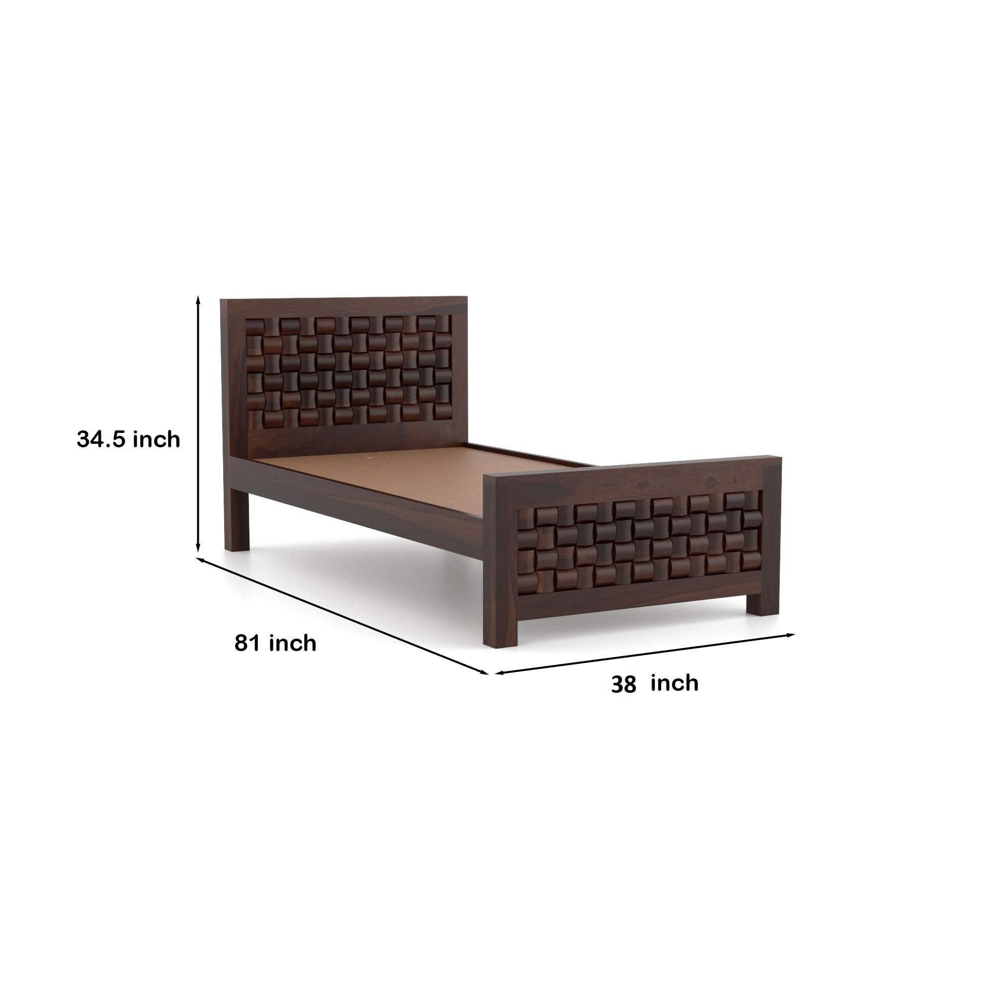 Solid Sheesham Wood Single Bed without storage - 3 Years Warranty