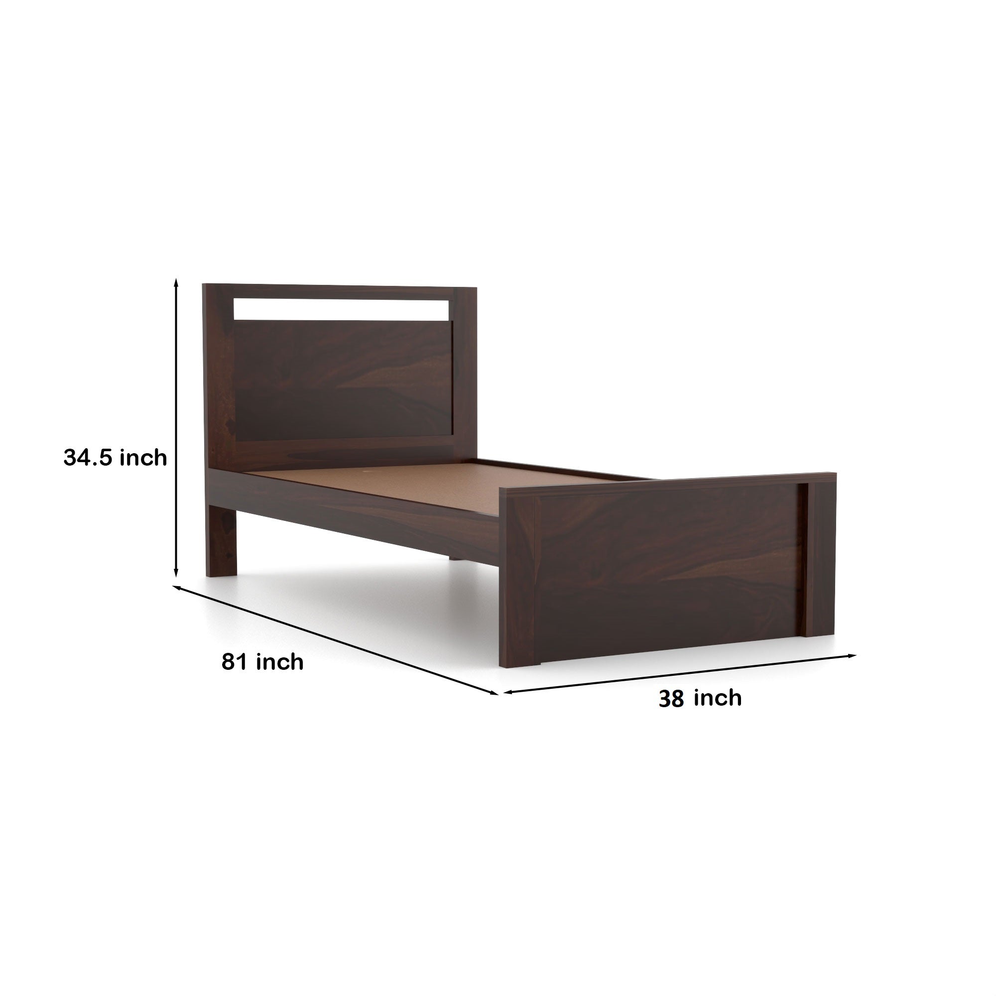 Morden Solid Sheesham Wood Single Bed without storage - 3 Years Warranty