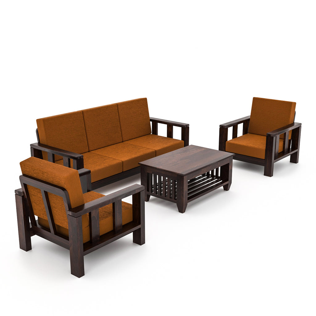 Solid Sheesham Wood 5 Seater Wooden Sofa Set | Walnut Finish