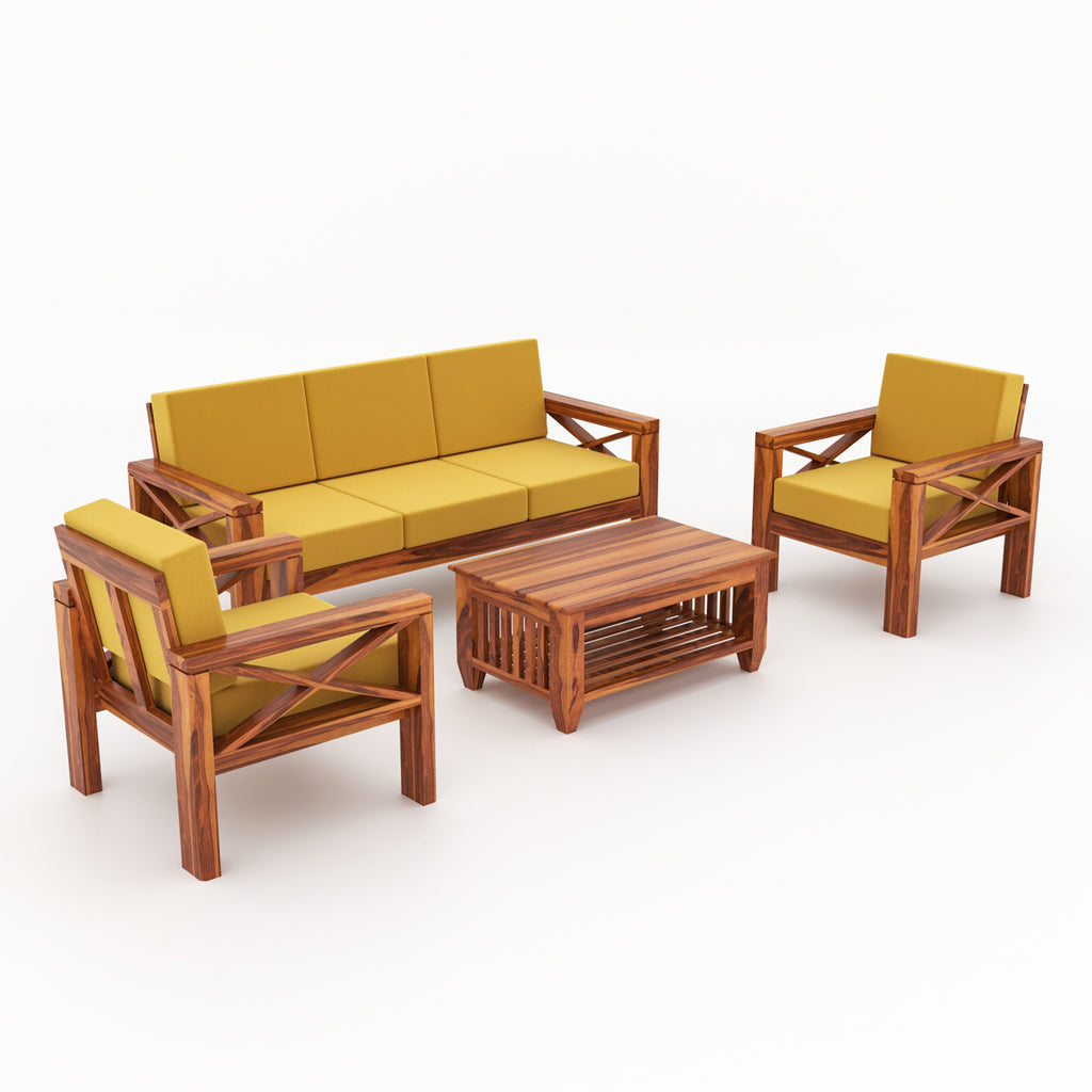 Boston Sheesham Wood 5 Seater Sofa Set | Natural Finish