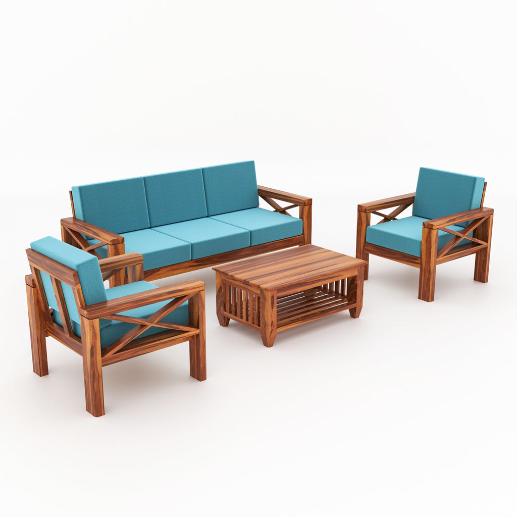 Boston Sheesham Wood 5 Seater Sofa Set | Natural Finish