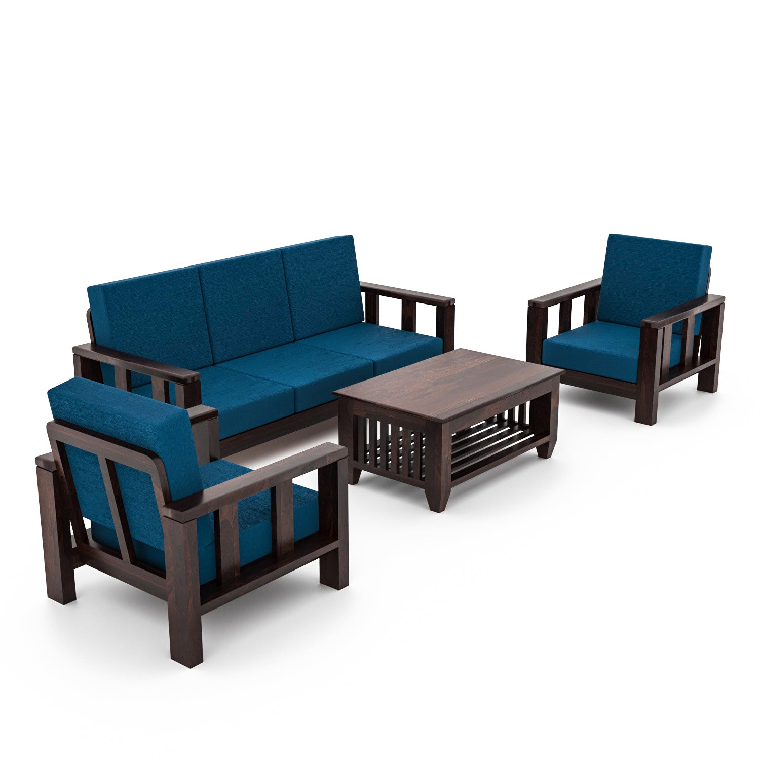 Solid Sheesham Wood 5 Seater Wooden Sofa Set | Walnut Finish