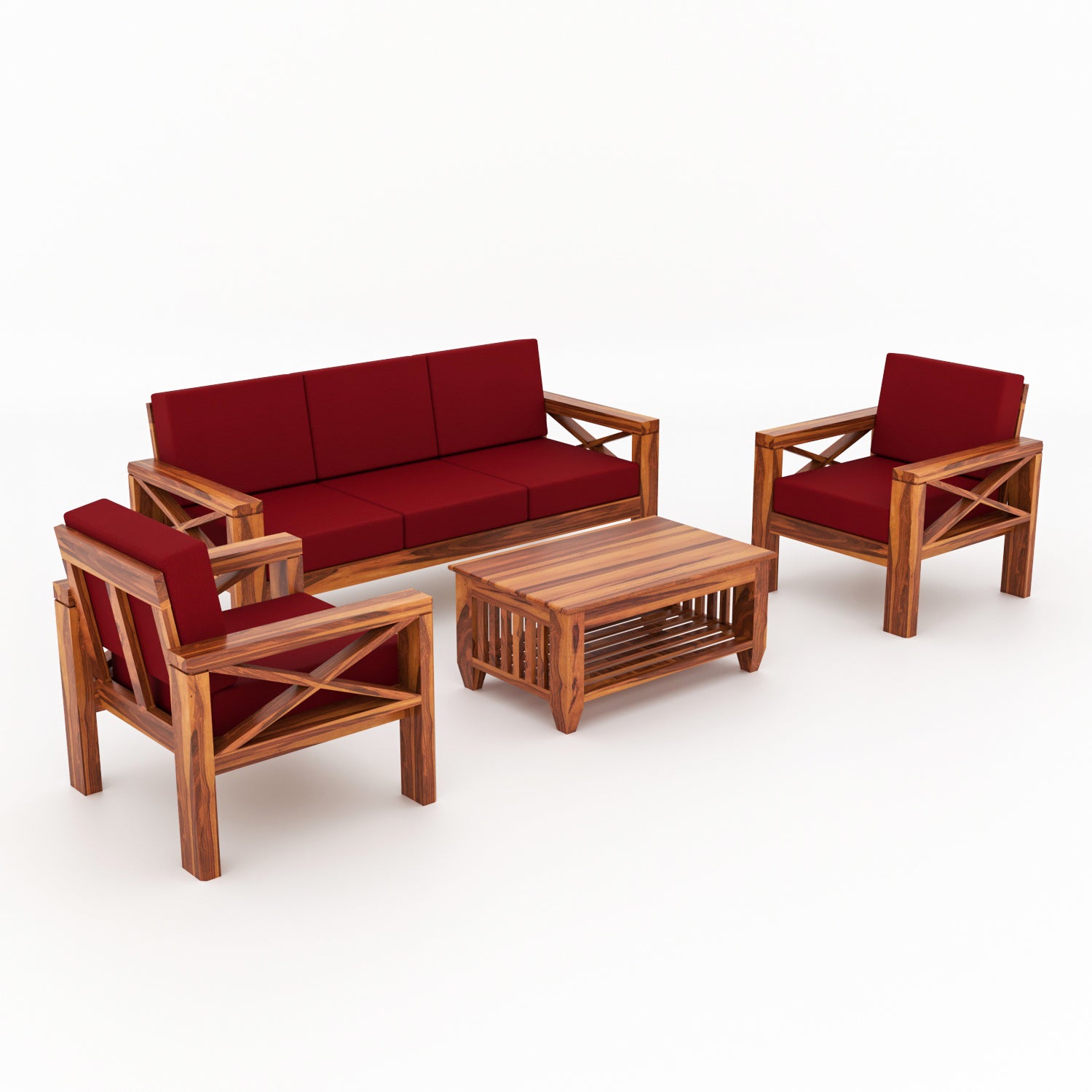 Boston Sheesham Wood 5 Seater Sofa Set | Natural Finish