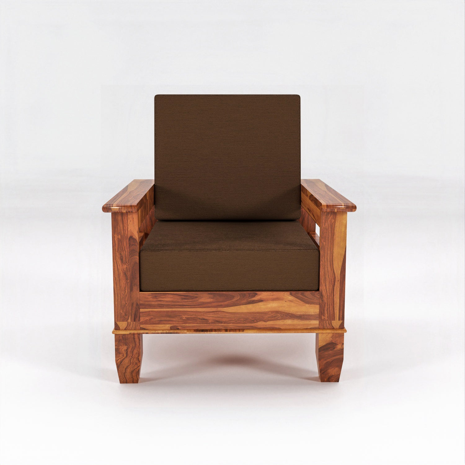 Solid Sheesham Wood Single Seater Sofa Chair with Blue Upholstery – Natural Finish