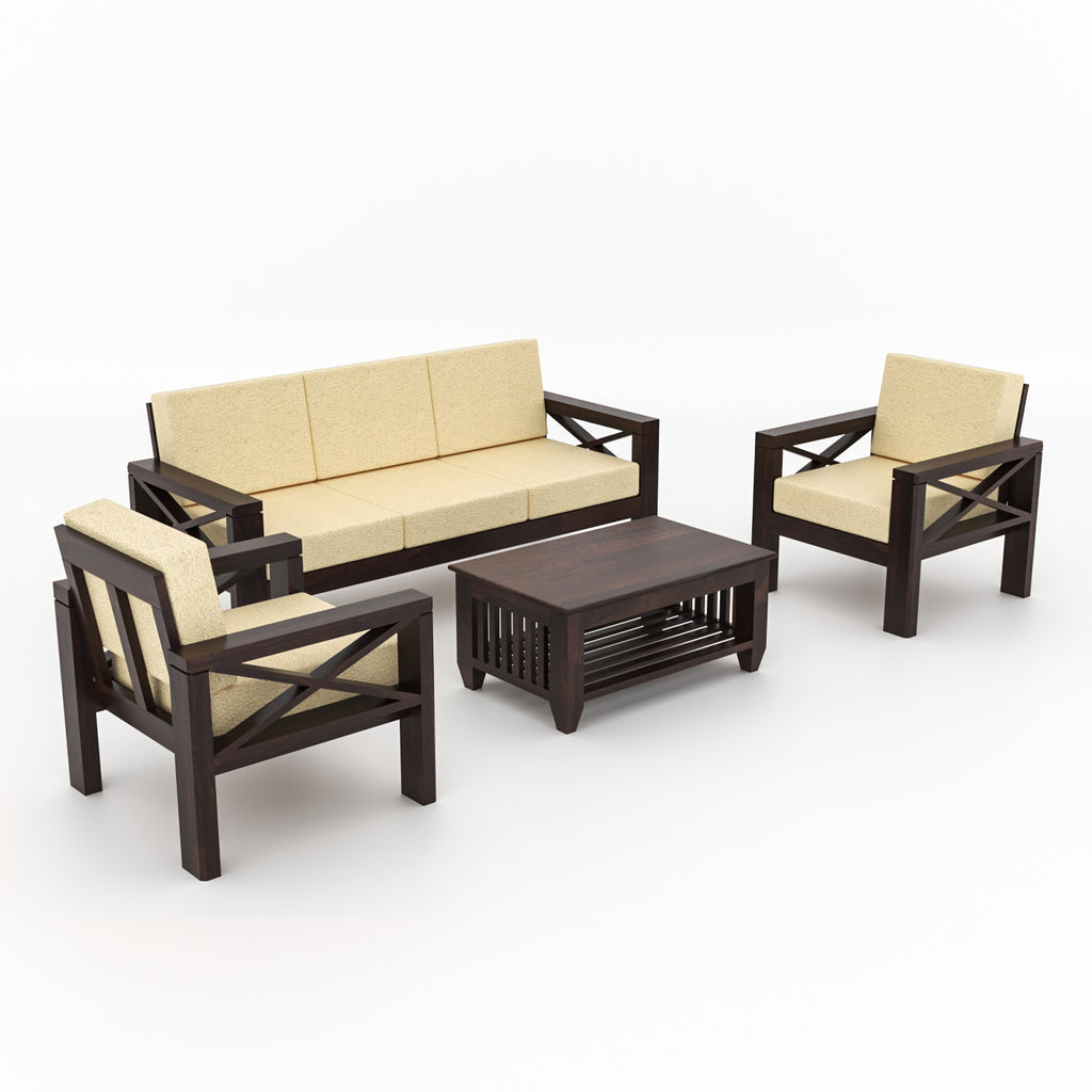 Boston Sheesham Wood 5 Seater Sofa Set | Walnut Finish