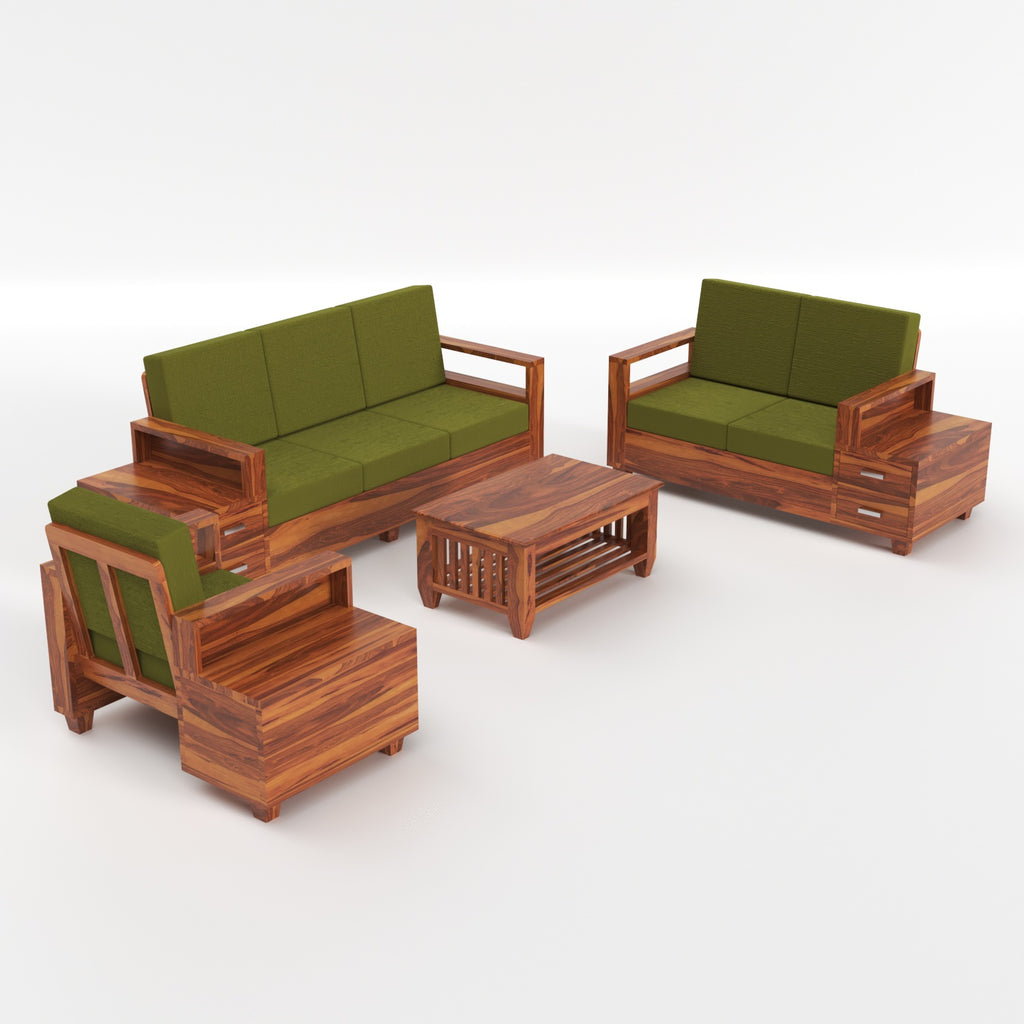 Premium Solid Sheesham Wood 6 Seater Sofa Set with Storage | Natural Finish