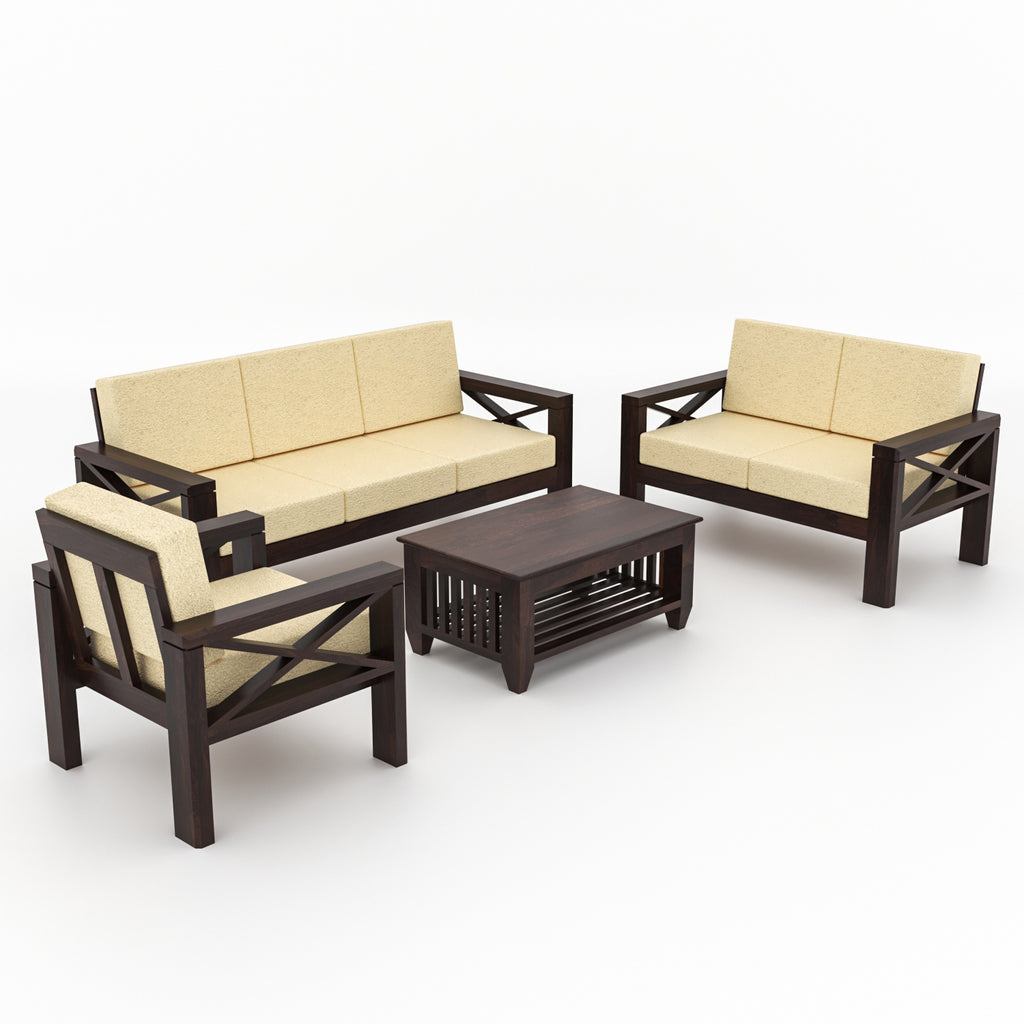 Alexandria Sheesham Wood 6 Seater Sofa Set | Walnut Finish