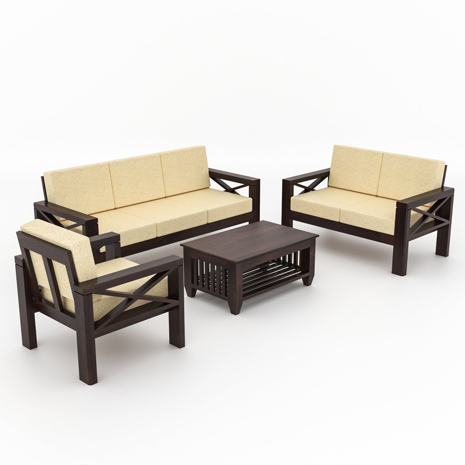 Alexandria Sheesham Wood 6 Seater Sofa Set | Walnut Finish
