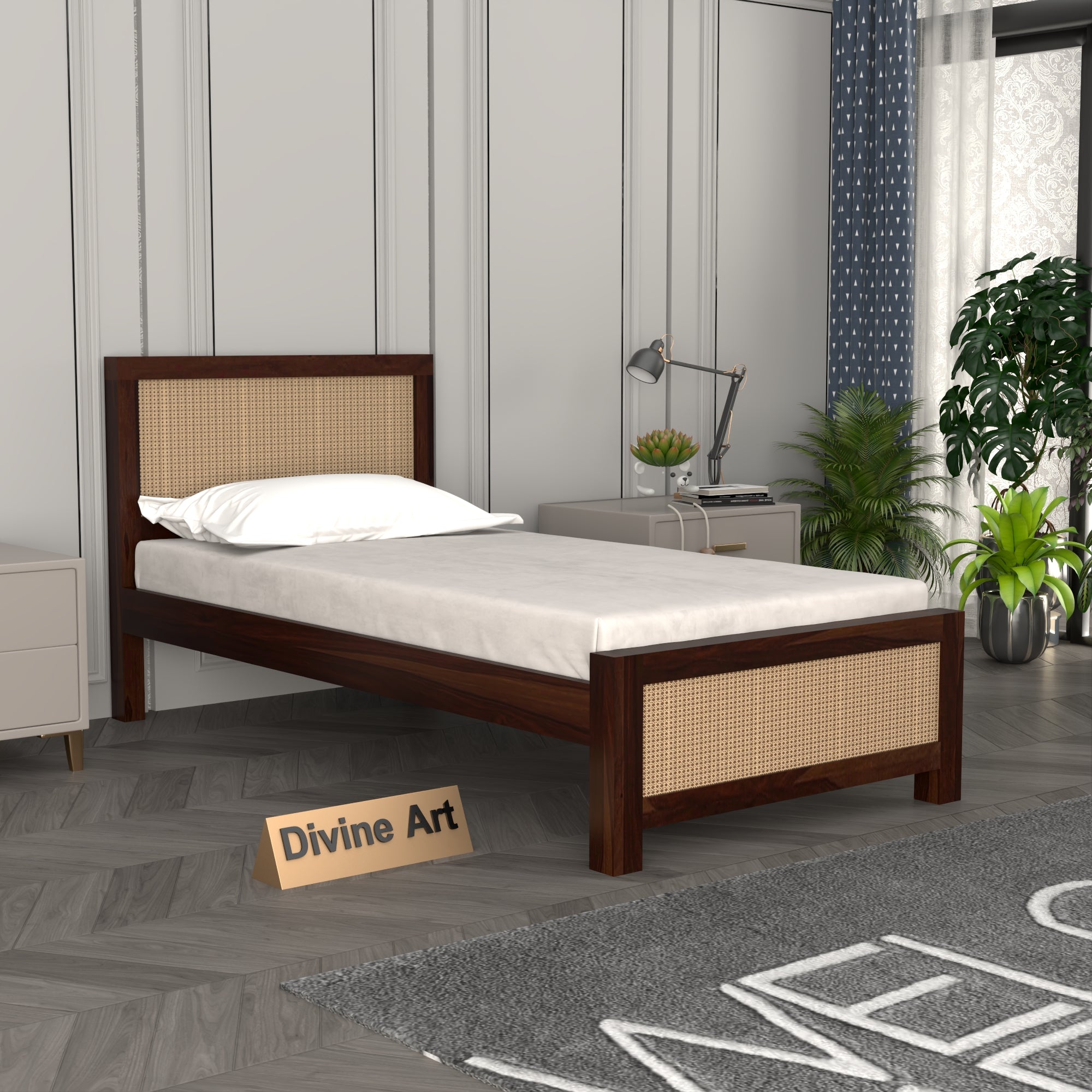 Solid Sheesham Wood Single Bed without storage