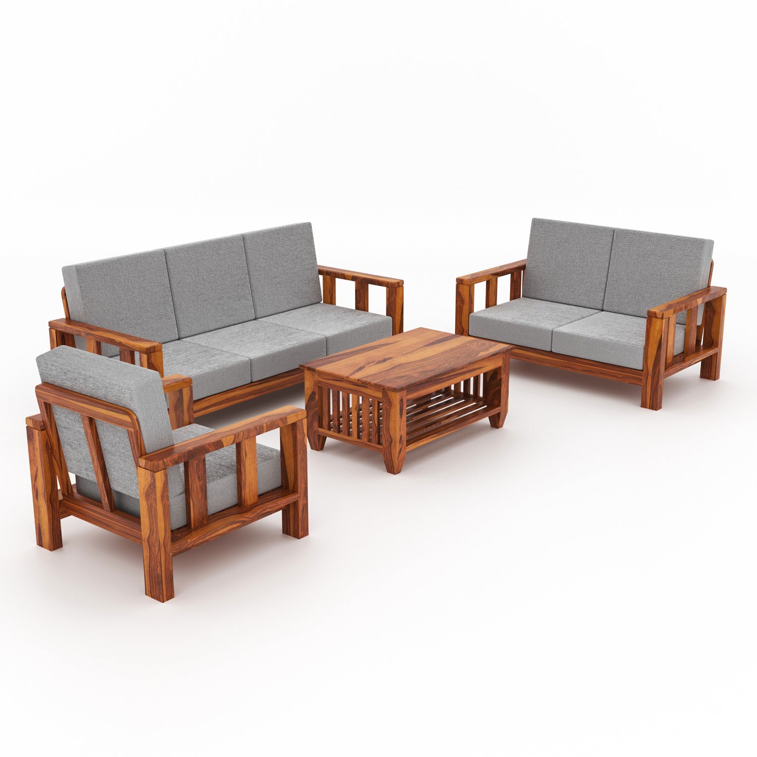 Premium Solid Sheesham Wood 6 Seater Wooden Sofa Set (3+2+1)