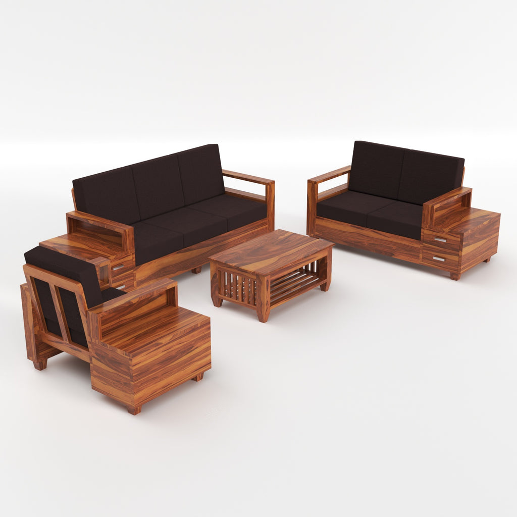 Premium Solid Sheesham Wood 6 Seater Sofa Set with Storage | Natural Finish