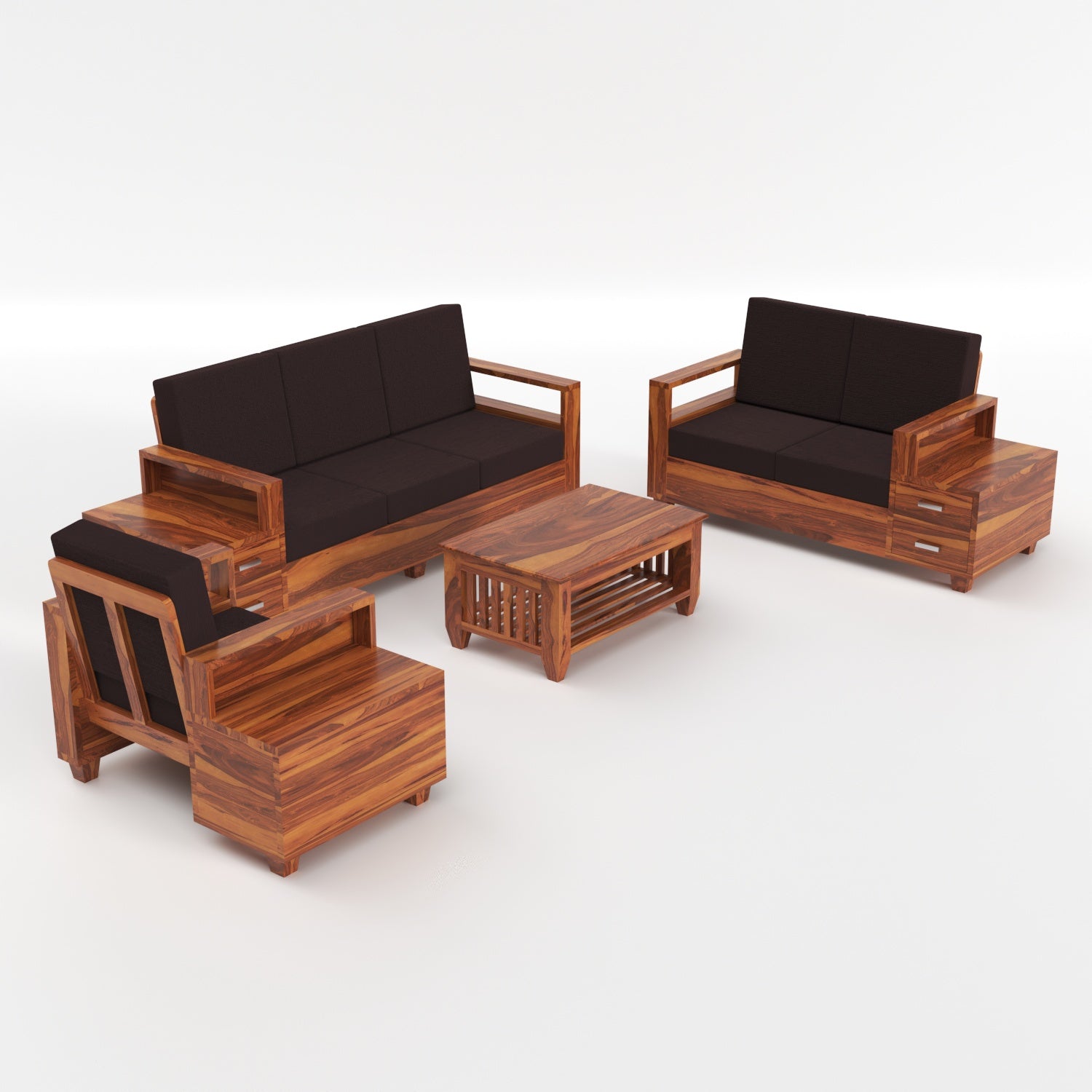 Premium Solid Sheesham Wood 6 Seater Sofa Set with Storage | Natural Finish
