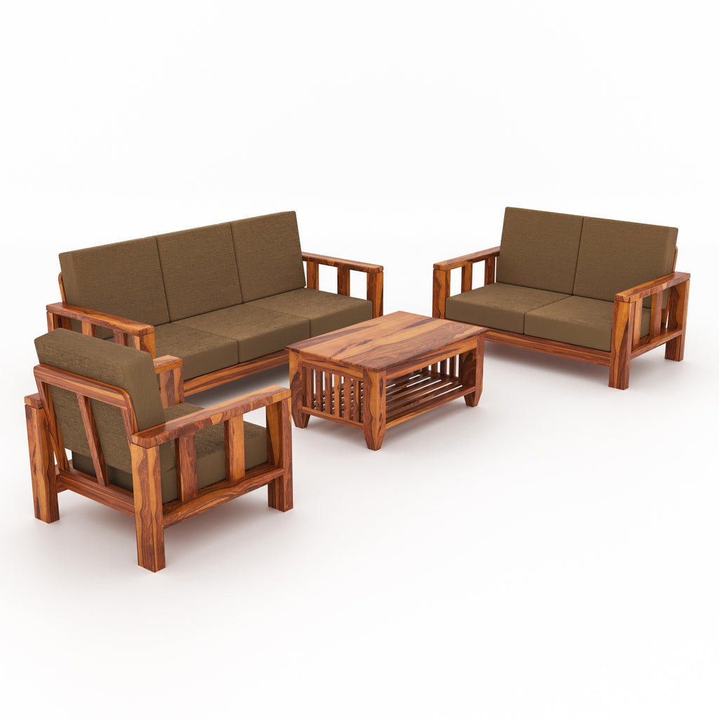Premium Solid Sheesham Wood 6 Seater Wooden Sofa Set (3+2+1)