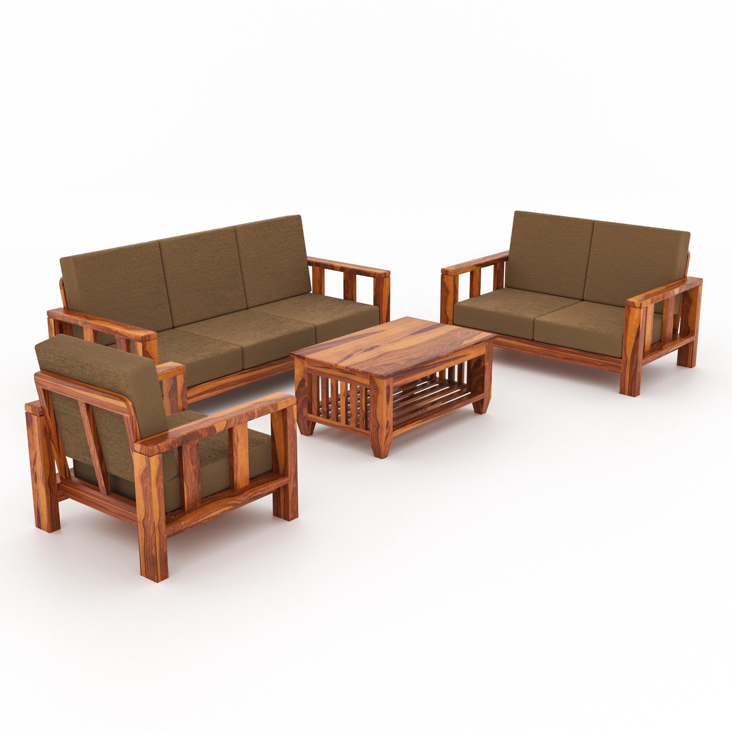 Premium Solid Sheesham Wood 6 Seater Wooden Sofa Set (3+2+1)