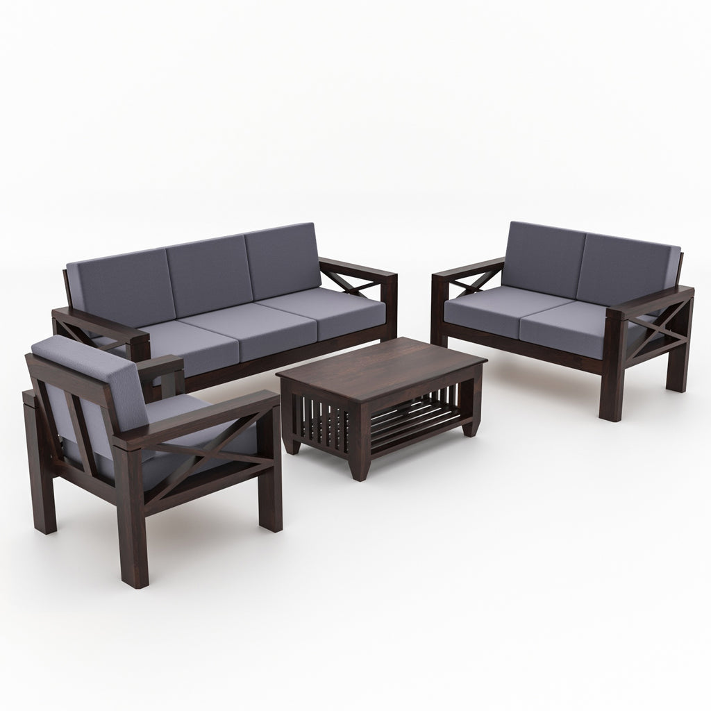 Alexandria Sheesham Wood 6 Seater Sofa Set | Walnut Finish
