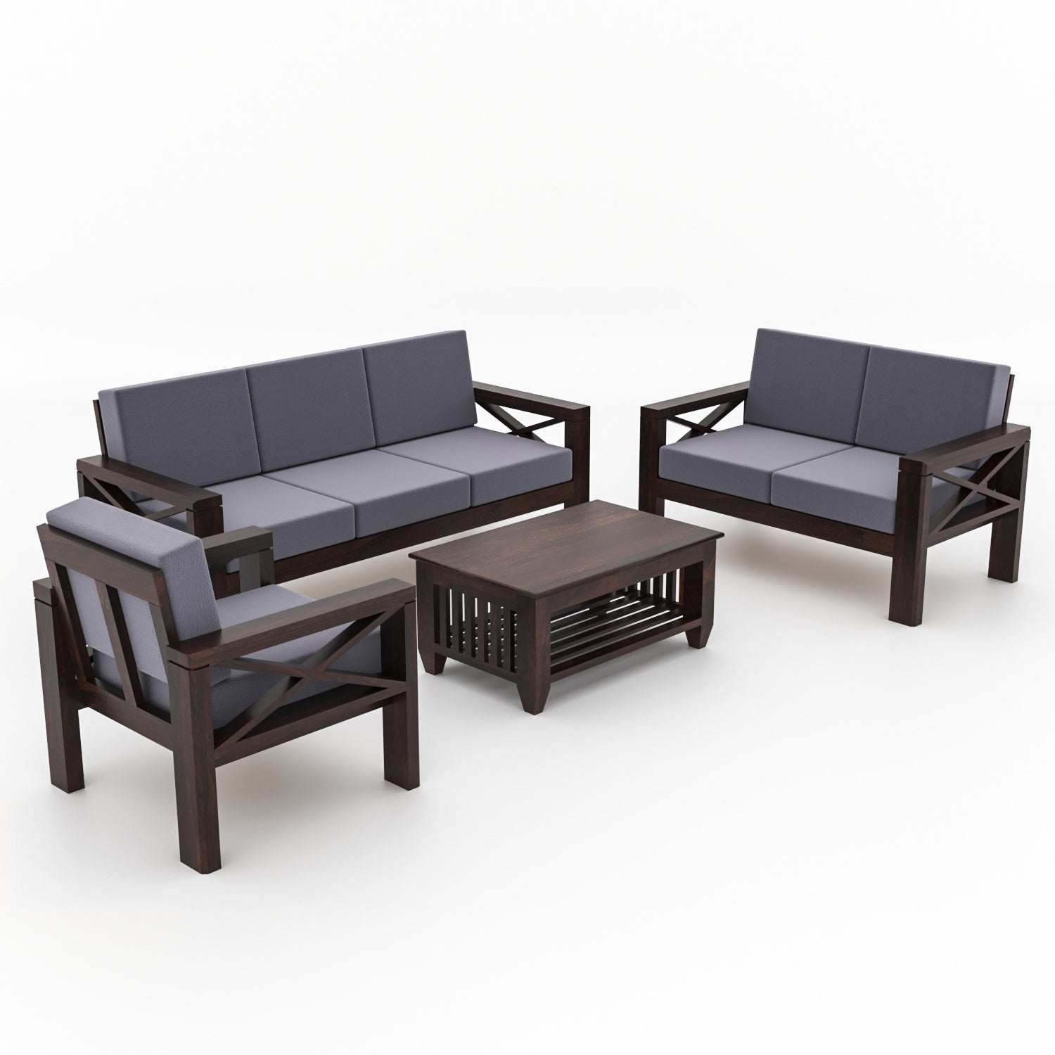 Alexandria Sheesham Wood 6 Seater Sofa Set | Walnut Finish