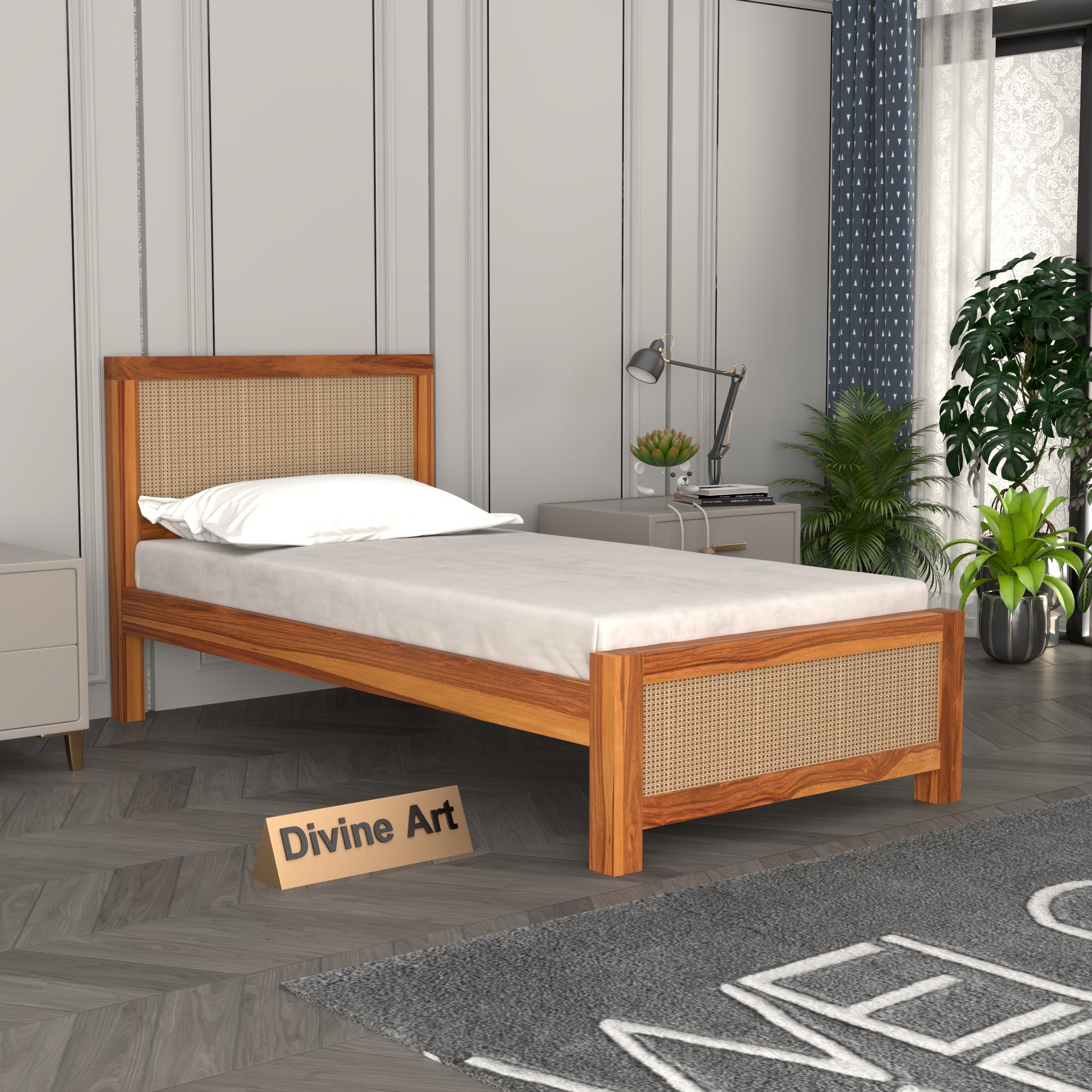 Solid Sheesham Wood Single Bed without storage