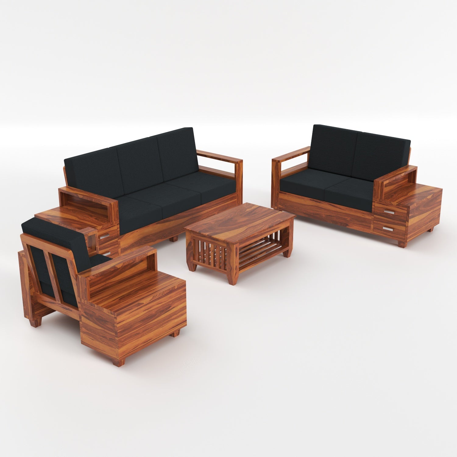 Premium Solid Sheesham Wood 6 Seater Sofa Set with Storage | Natural Finish