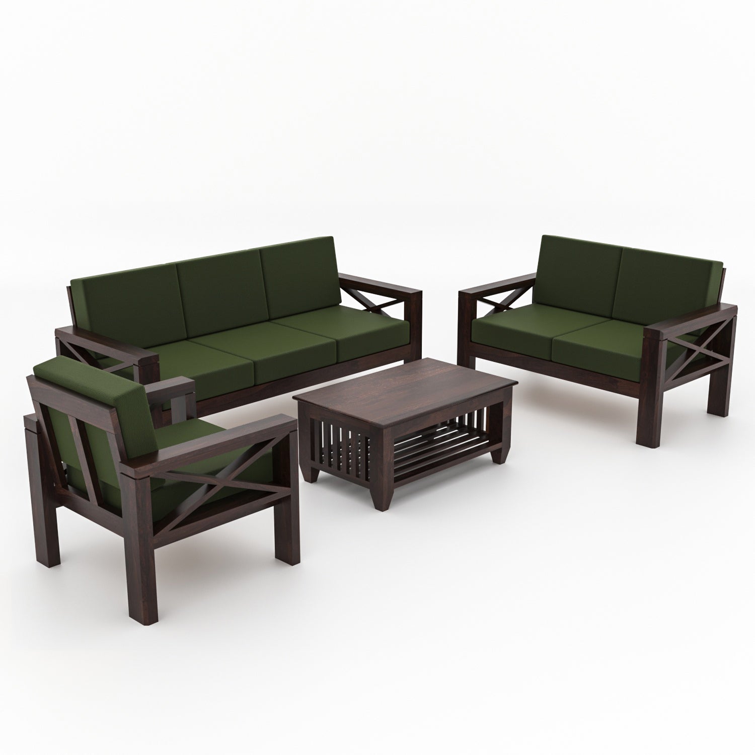 Alexandria Sheesham Wood 6 Seater Sofa Set | Walnut Finish