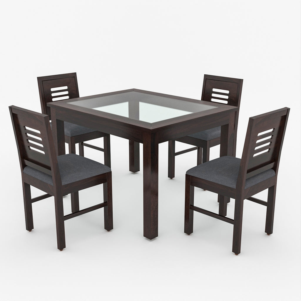 Kythera 4 Seater Round Solid Wood Glass Top Dining Table Set
