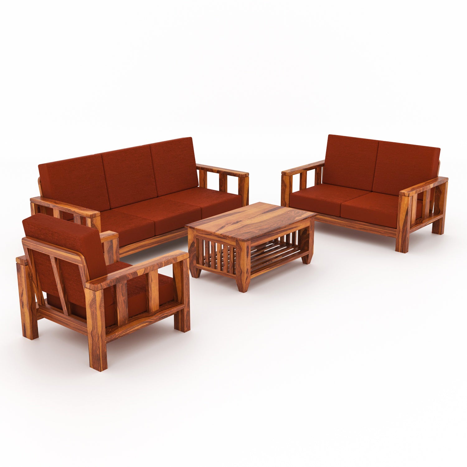 Premium Solid Sheesham Wood 6 Seater Wooden Sofa Set (3+2+1)