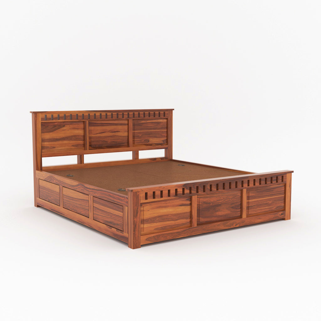Vireth Solid Sheesham Wood Queen Size Bed with Storage