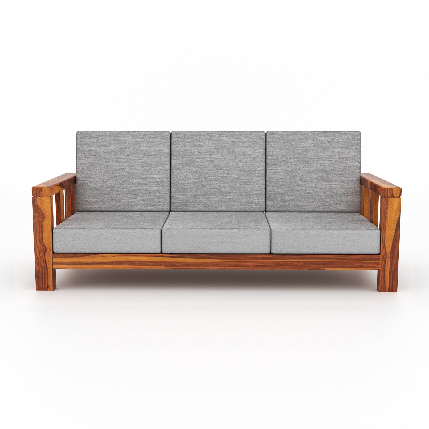 Solid Sheesham Wood 3 Seater Sofa – Natural Finish