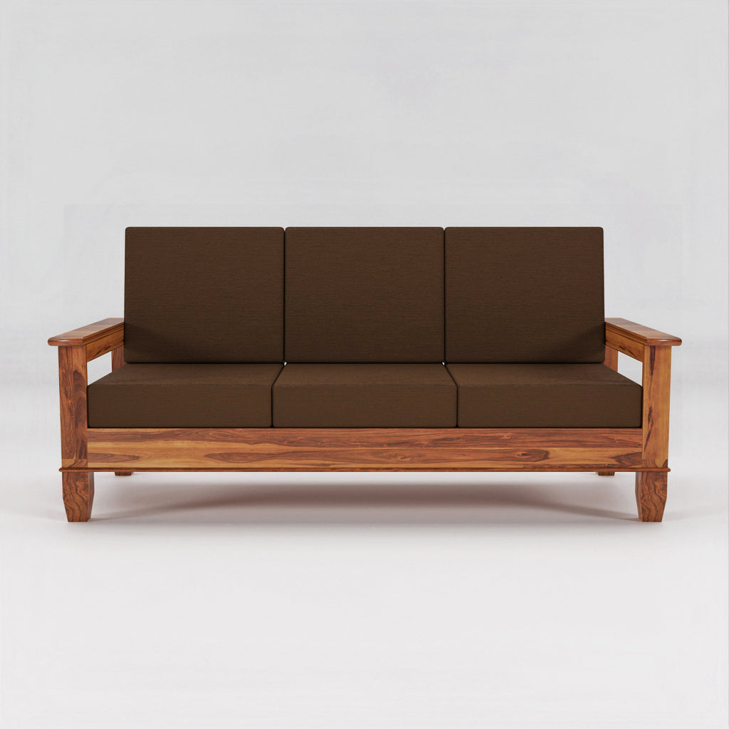 Solid Sheesham Wood 3 Seater Sofa  For Livingroom– NaturalFinish