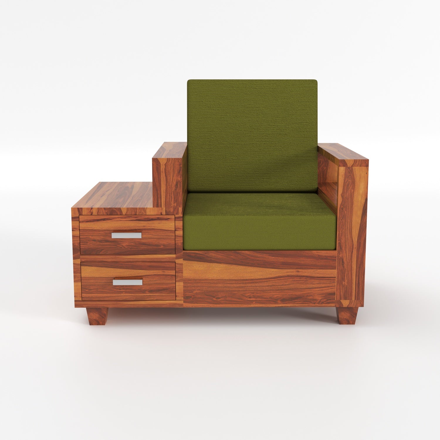 Colaba Sheesham Wood 1 Seater Sofa with Side Box Drawer | Natural Finish