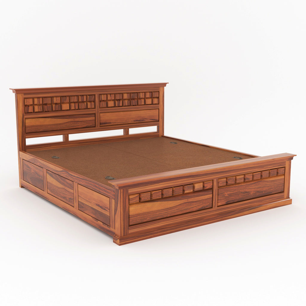 Zoryn Solid Sheesham Wood King Size Bed with Storage